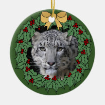 Snow Leopard Conservancy-Asha in Wreath Christmas Tree Ornaments