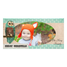 Snow Owl Ivory & Blue Christmas Photo Card