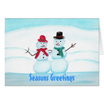 Snow People Waving Hi, Seasons Greetings card