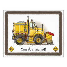 Snow Plow Construction Kids Party Invitation