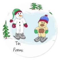 Snow Scene Round Stickers