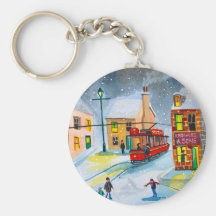 SNOW SCENE TRAM STREET SCENE Gordon Bruce Keychains