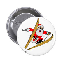 Snow Skiing Santa Claus Button