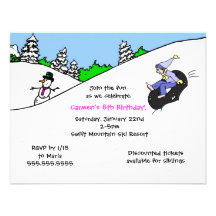 Snow tubing invitation Girl with Red hair