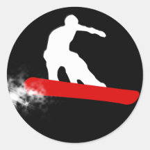 snowboard. red. round sticker
