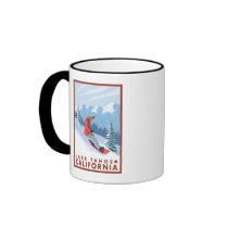 Snowboarder Scene - Lake Tahoe, California Mugs