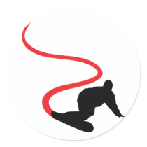 Snowboarding red Track Round Sticker