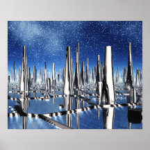 Snowfall in Zebra City Alien Cityscape Posters