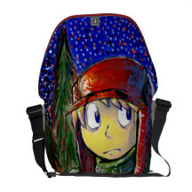Snowfall Starlight Boy Painterly Illustration Messenger Bags
