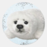 snowflake baby seal round sticker