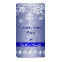 Snowflake Blue Foil Diamond Holiday Wine Label