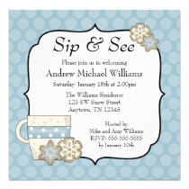 Snowflake Blue Polka Dot Sip and See invitations