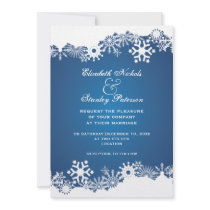 Snowflake blue white winter wedding invitation