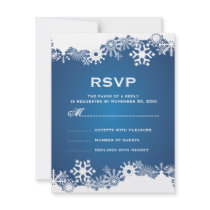 Snowflake blue white winter wedding RSVP