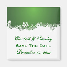 Snowflake green white winter wedding Save the Date Magnets