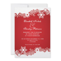 Snowflake red white winter wedding invitation
