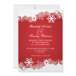 Snowflake red white winter wedding invitation