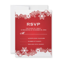 Snowflake red white winter wedding RSVP