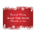 Snowflake red white winter wedding Save the Date