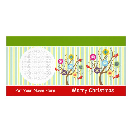 Snowflakes And Cardinals On Tree Photo Cards