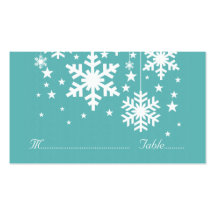 Snowflakes and Stars Place Card, Turquoise Business Card Template