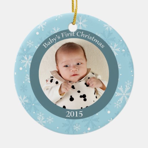 Snowflakes baby's first Christmas photo ornament