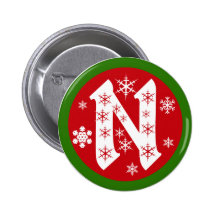 Snowflakes Monogram Letter N Buttons