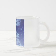 snowflakes on blue mug