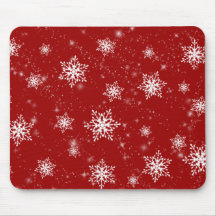 Snowflakes on Red Mouse Pad