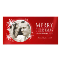 Snowflakes On Red photo card