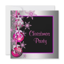 Snowflakes Ornaments Hot Pink Christmas Party Invitations