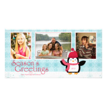 Snowflakes penguin season's greetings 3 photo card