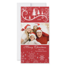 Snowflakes & Trees Merry Christmas Family Photo Photo Card