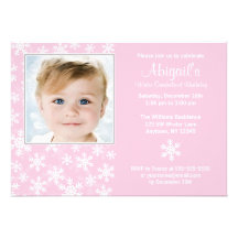 Snowflakes Winter Onederland Pink Photo Birthday Invites