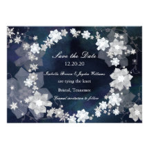 SnowFlowers Wreath Winter Floral Save the Date Personalized Invite