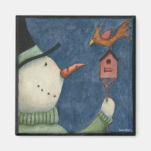 Snowman and Bird Magnet
