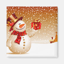 Snowman and Golden Stars Fridge Magnets