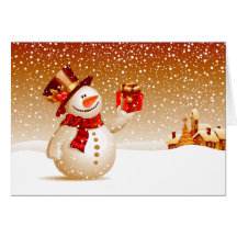 Snowman and Golden Stars Greeting Card