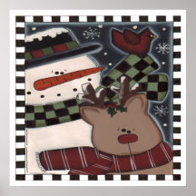 Snowman and Rudolph Poster