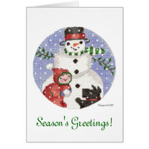 Snowman and scottie Season's greetings Greeting Cards