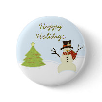 Snowman and Tree Christmas Button