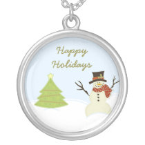 Snowman and Tree Christmas Necklace