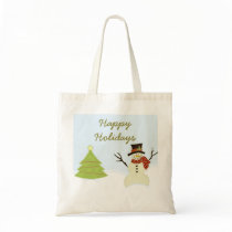 Snowman and Tree Christmas Tote Bag