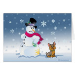 Snowman and Yorkie Christmas card