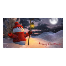 Snowman at Christmas Photo Greeting Card