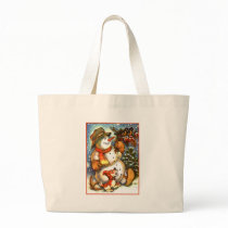 Snowman Birds and Puppy Canvas Bag