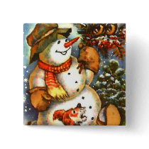 Snowman Birds and Puppy Pinback Buttons
