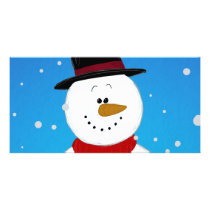 Snowman - Blue Photo Card