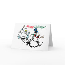 Snowman Chase Happy Holidays Greeting Card