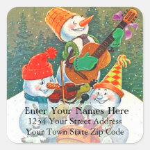 Snowman christmas Band Vintage Address Label Sticker